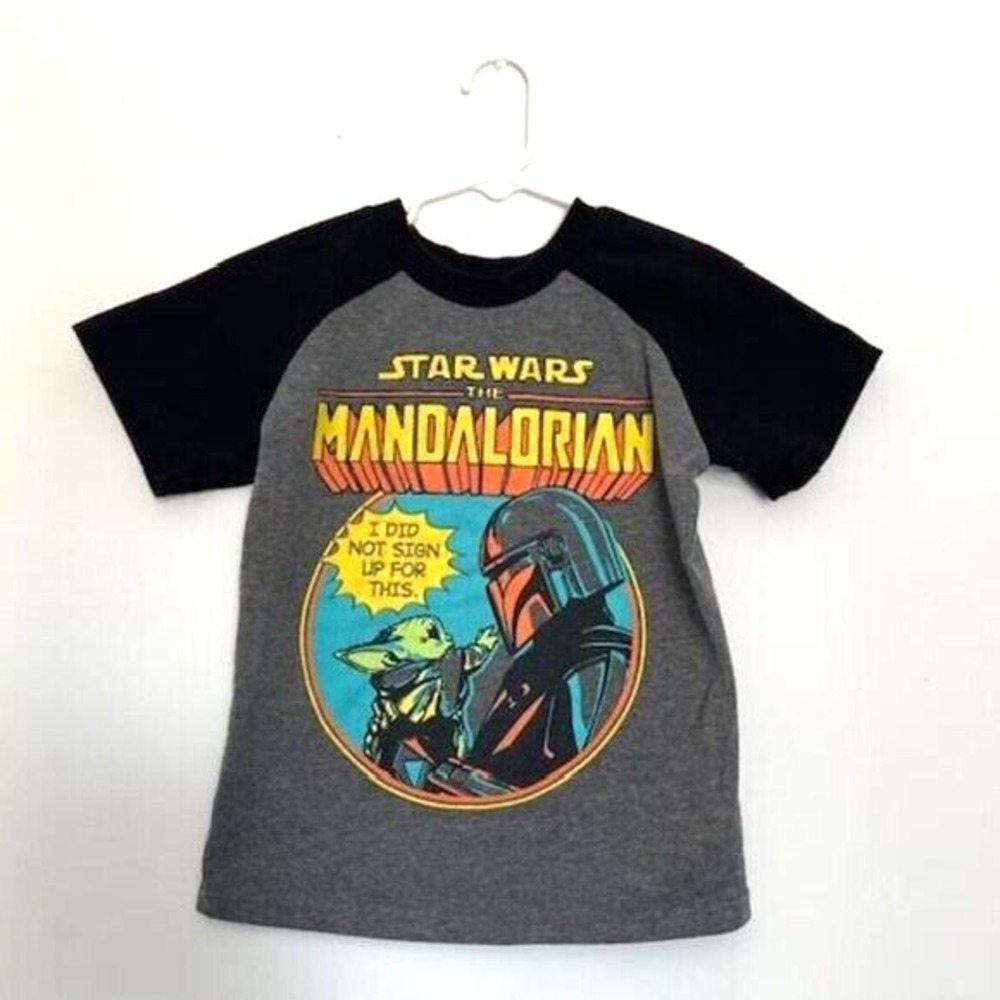Boy's Star Wars Black Mandalorian Shirt Short Sleeve Size: 6 Cotton Pull On